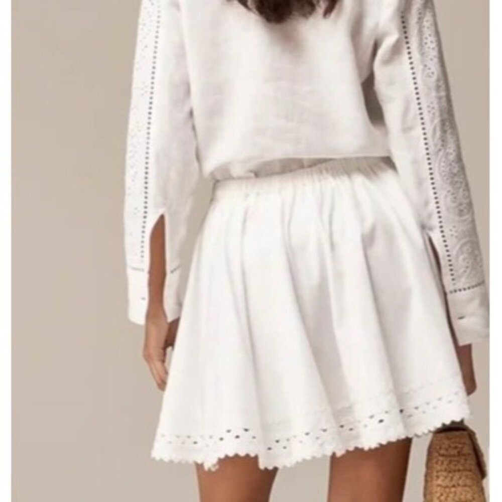 J.Crew Skirt Women L White Eyelet Scalloped Hem Mini Flared Cotton Old Money - Picture 13 of 13